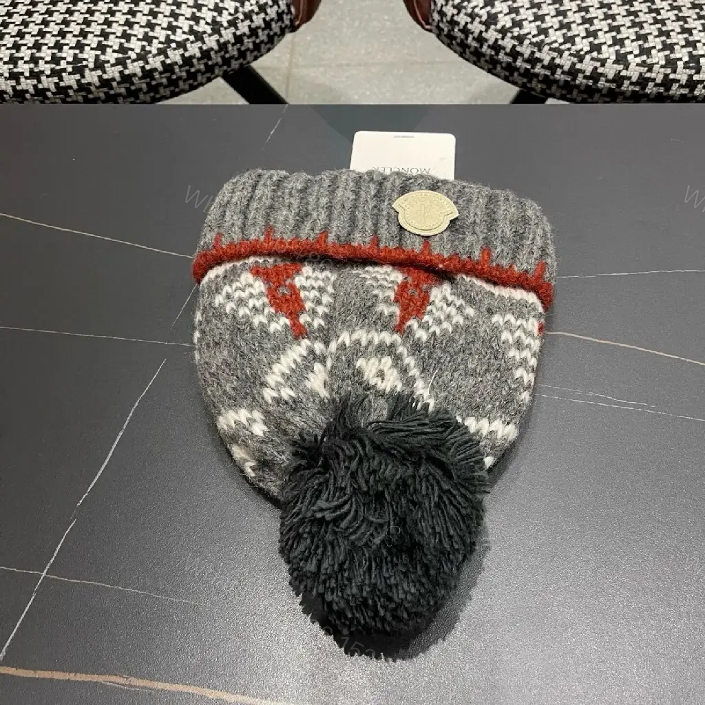 View 4 of Textured Wool Beanie with Pom Pom – Premium Knit Cap