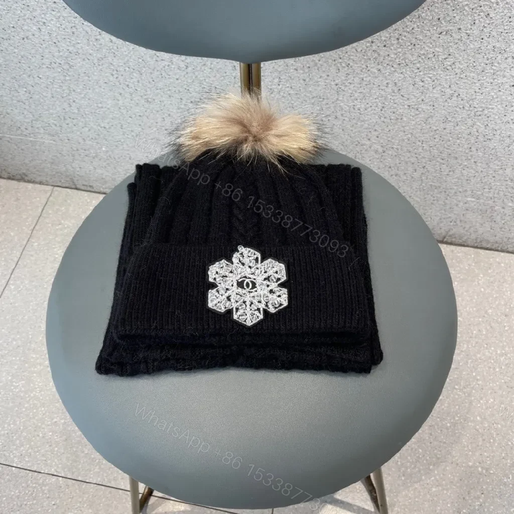 View 6 of Black Knit Set: Embellished Snowflake Beanie + Scarf Duo