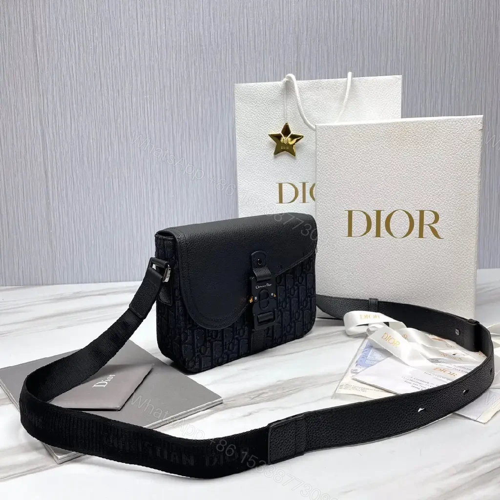 View 8 of Compact Dior Messenger Bag: Textured Leather, Structured Crossbody