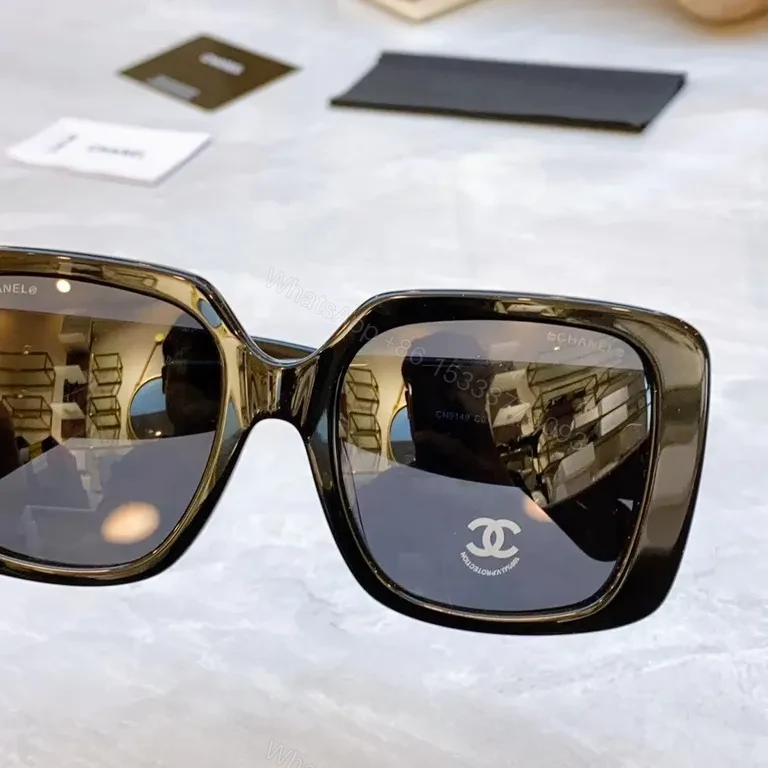View 6 of Oversized Square Sunglasses - Black Acetate, Gold Logo, UV400 Protection