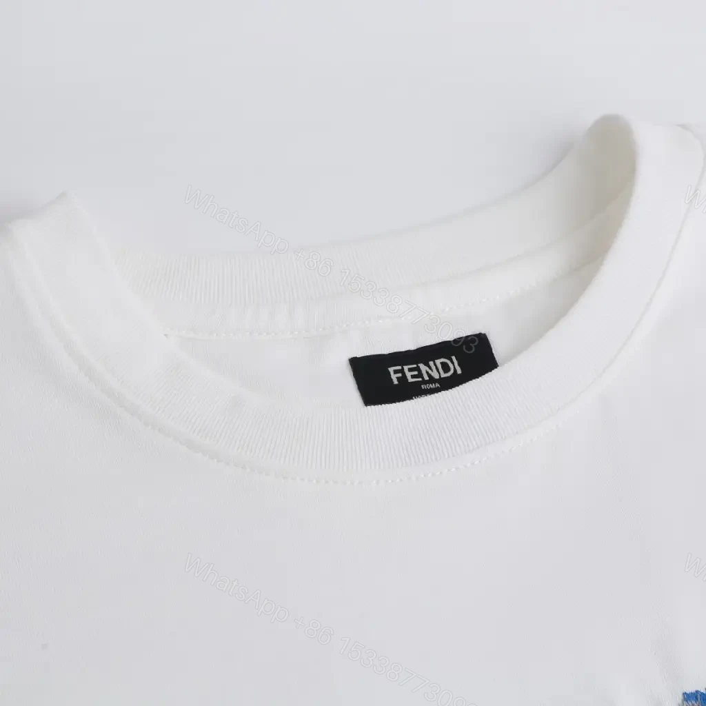 View 8 of White Cotton Tee, Blue Logo, Casual Luxe, Durable Print, T-Shirt