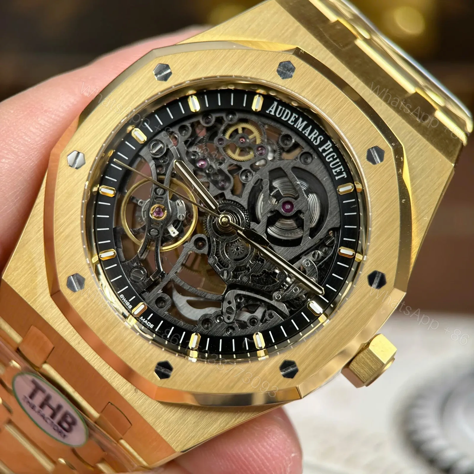 View 13 of Replica Audemars Piguet Royal Oak Openworked 15407 Yellow Skeleton Dial