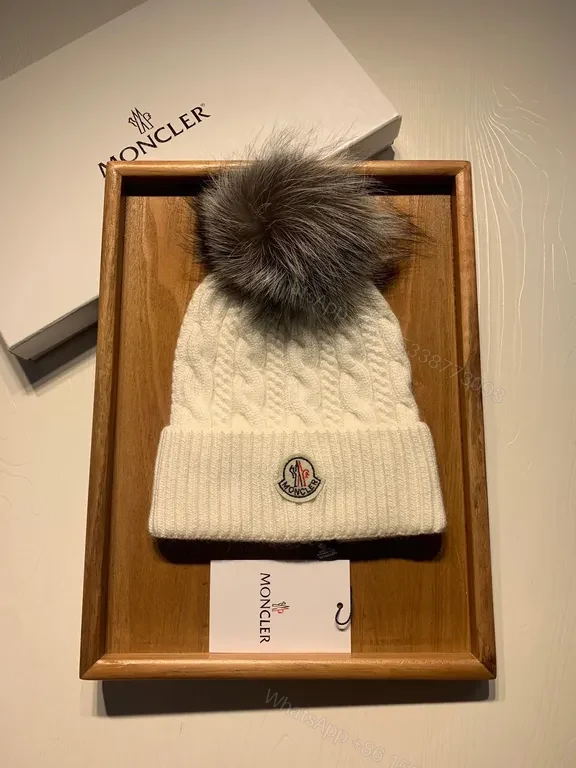 View 7 of Cozy Cable Knit Beanie with Fur Pom â€” Moncler Luxury Warmth