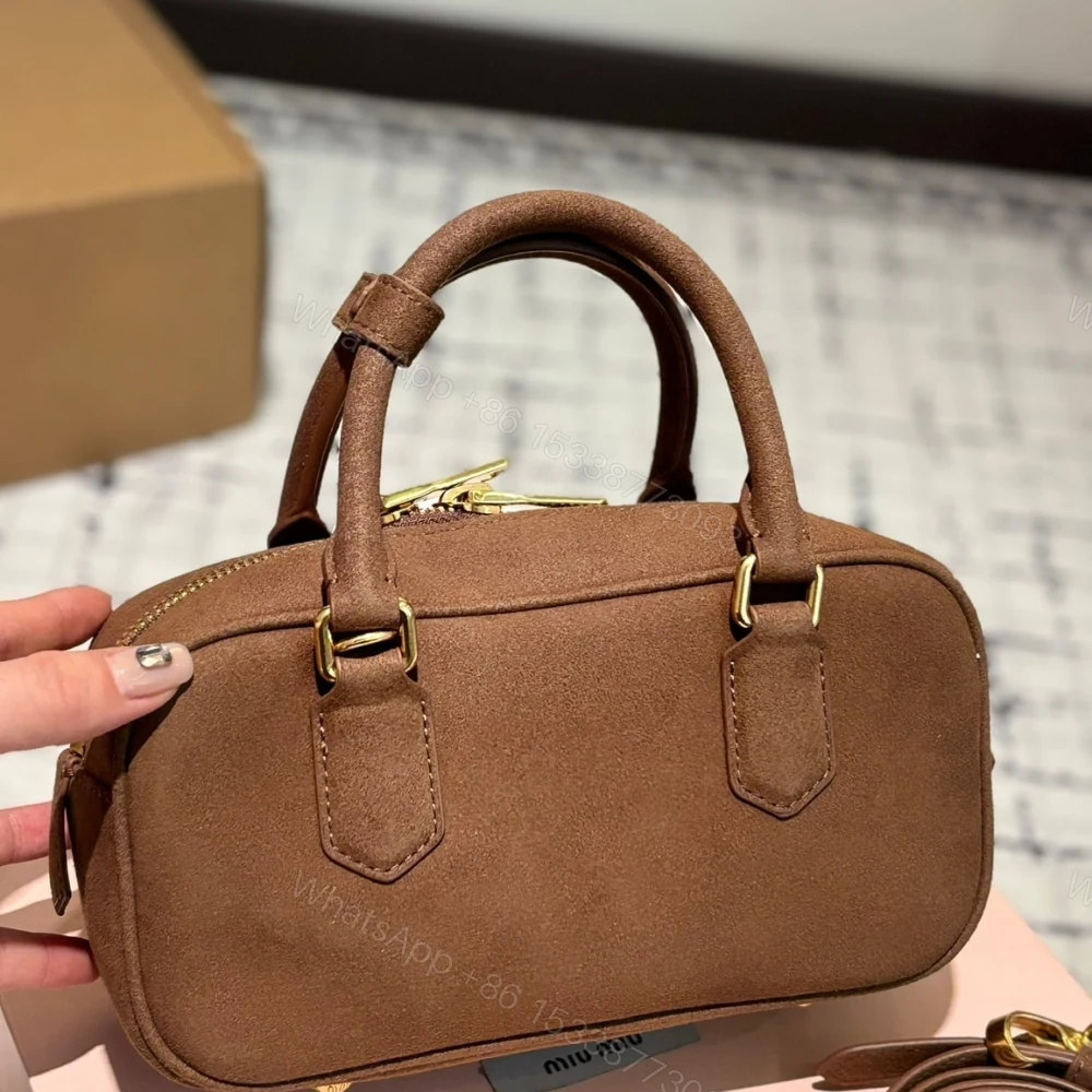 View 4 of MIUMIU ARCADIE PADDED SUEDE TOP HANDLE BAG COCOA BROWN 23CM 5BB142 2CS4 F0324 V OON