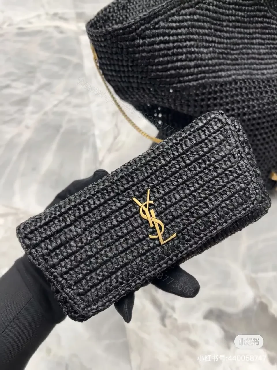 View 5 of Chunky Black Woven Tote: Luxe Monogram-Inspired, All-Day Carry
