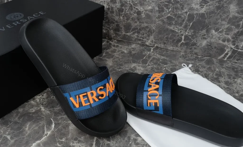 Versace Logo Slide: Navy Strap, Ergonomic Comfort, Summer Ready — view 1