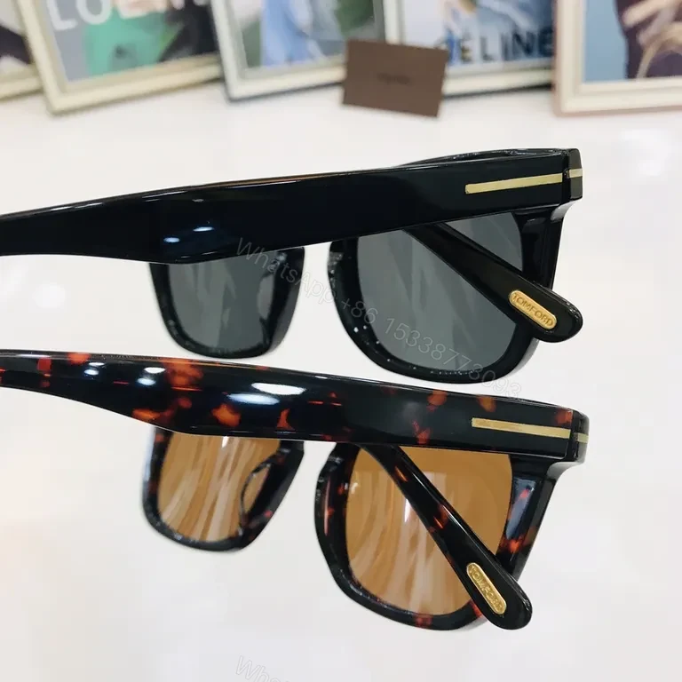 View 6 of Black Italian Acetate Tom Ford Sunglasses â€“ Square Frames, Gold T Accents