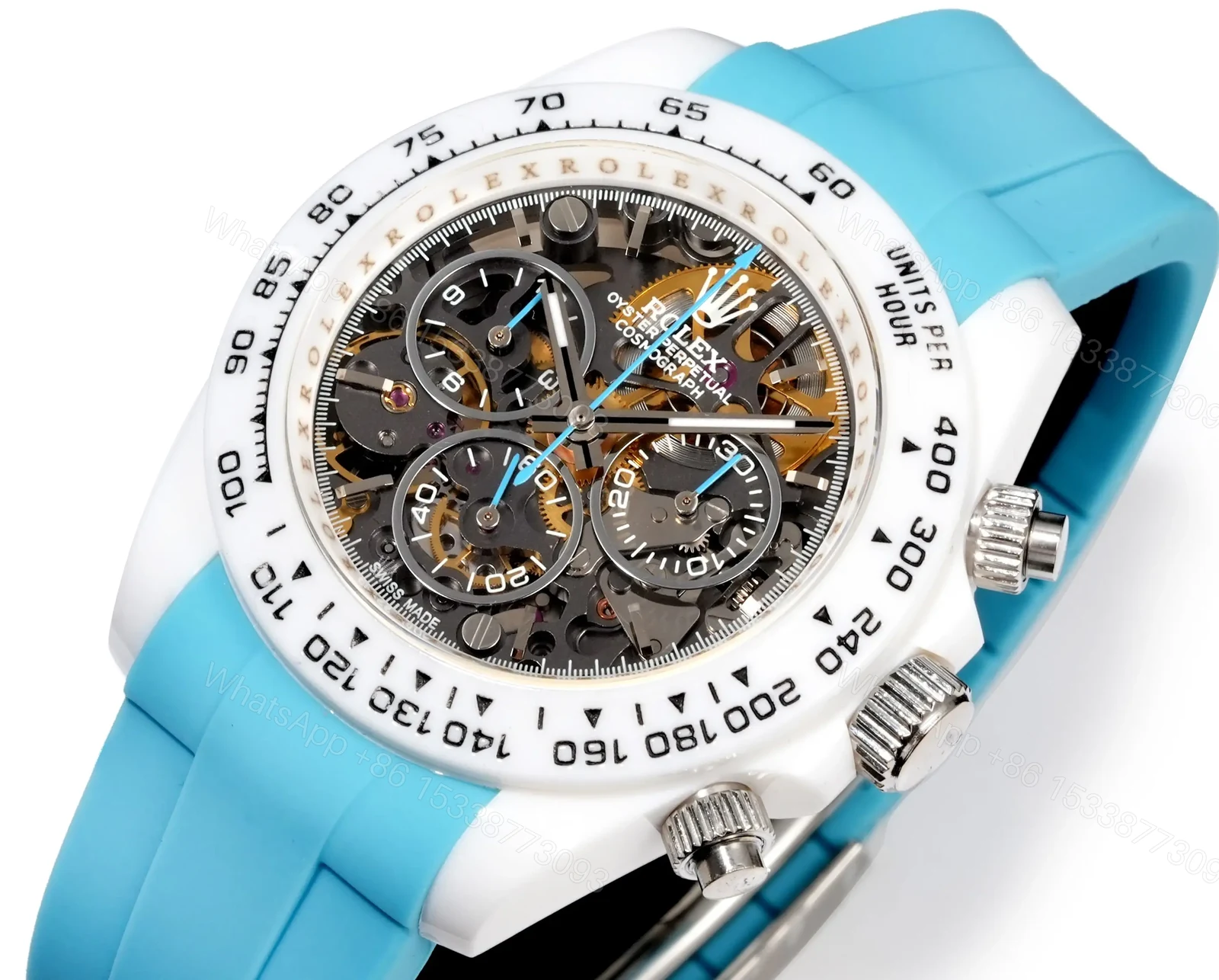View 5 of Best Rolex Daytona Turquoise Rubber Strap replica 40MM White Ceramic Case Edition RG-DAYTONA-TURQUOISE-RUBBER-WHITE-40