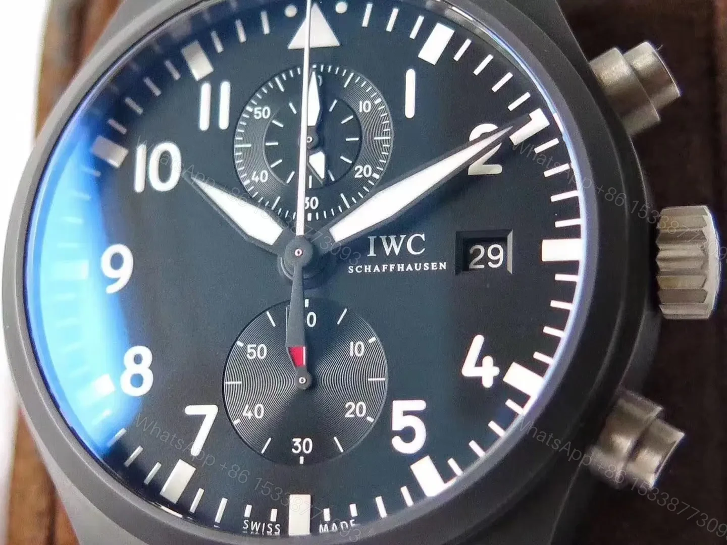 View 3 of IWC Pilot Top Gun Movie Replica Chronograph IW389001 Ceramic Black Dial7750 2022