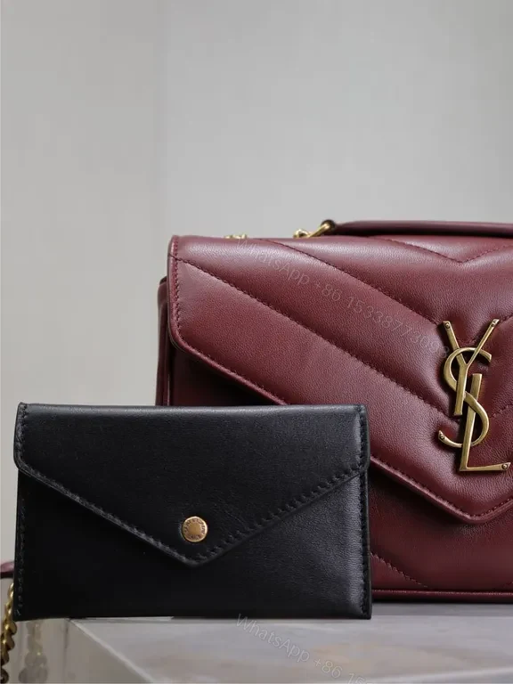 View 4 of Burgundy Quilted Satchel: Gold YSL Logo, Day-to-Night Luxury