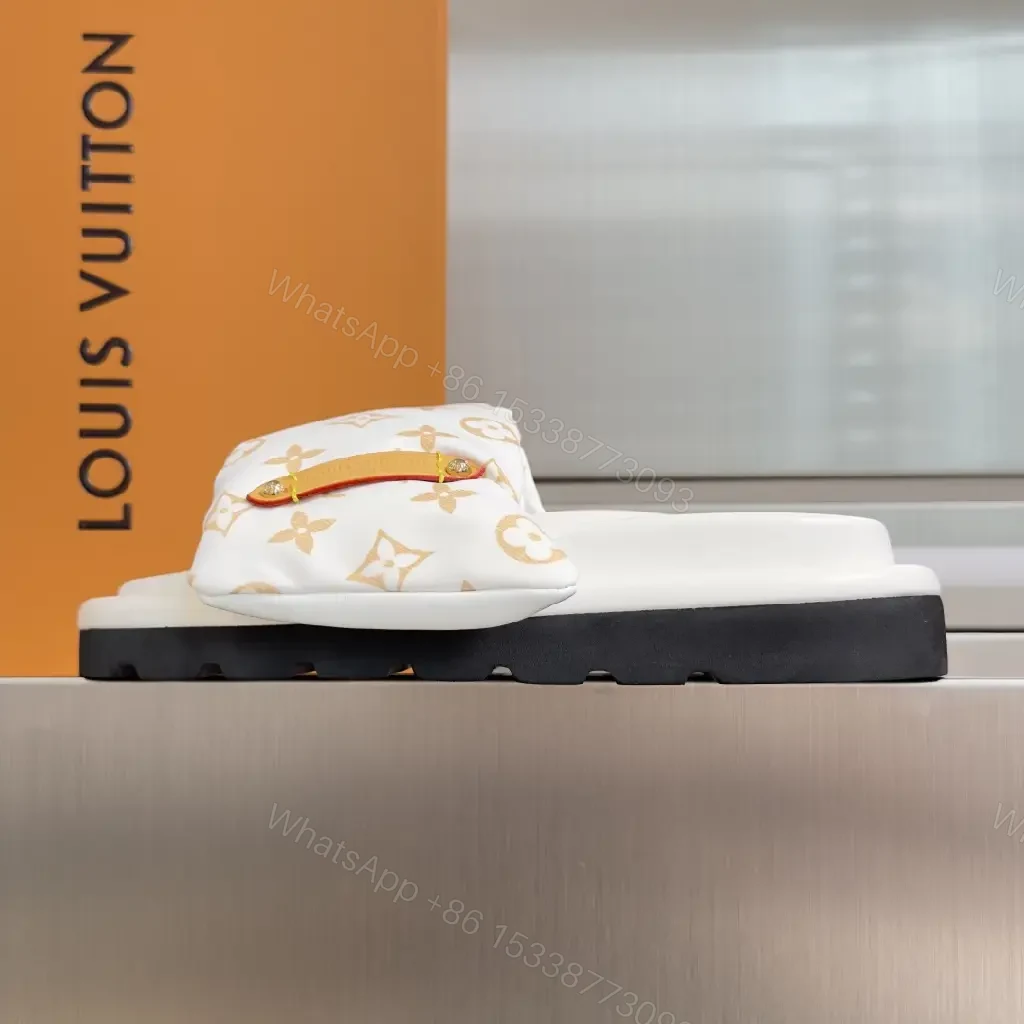 View 7 of White Monogram Slip-Ons: Sculpted Comfort Sandals