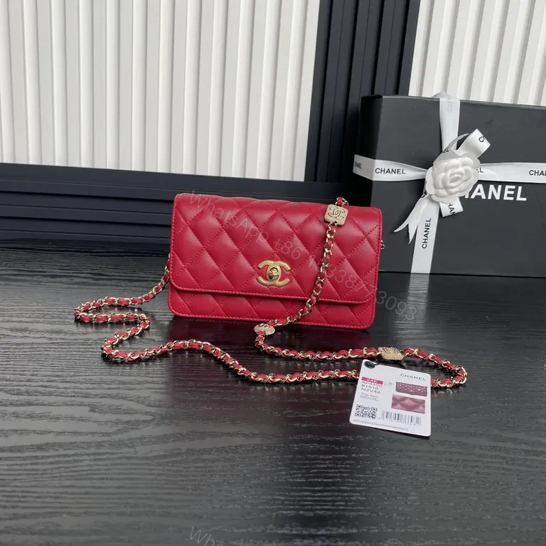 Chanel-Style Quilted Flap Bag with Gold Chain (Red) — view 1
