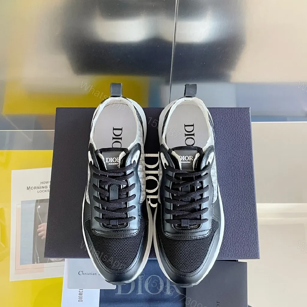 View 7 of Black Leather-Chic Low-Top Sneakers with Cushioned Sole