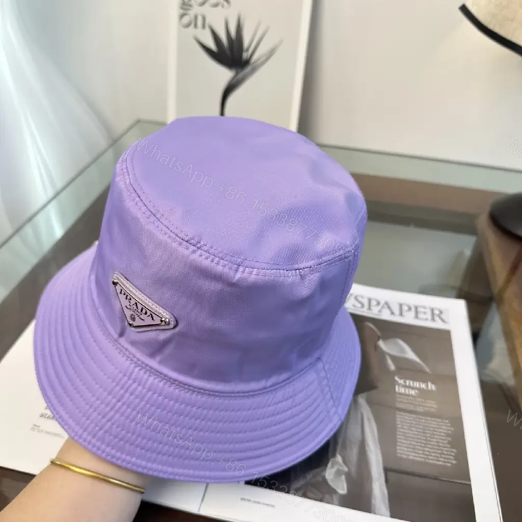 View 2 of Pastel Lavender Nylon Bucket Hat with Prada-Inspired Detail