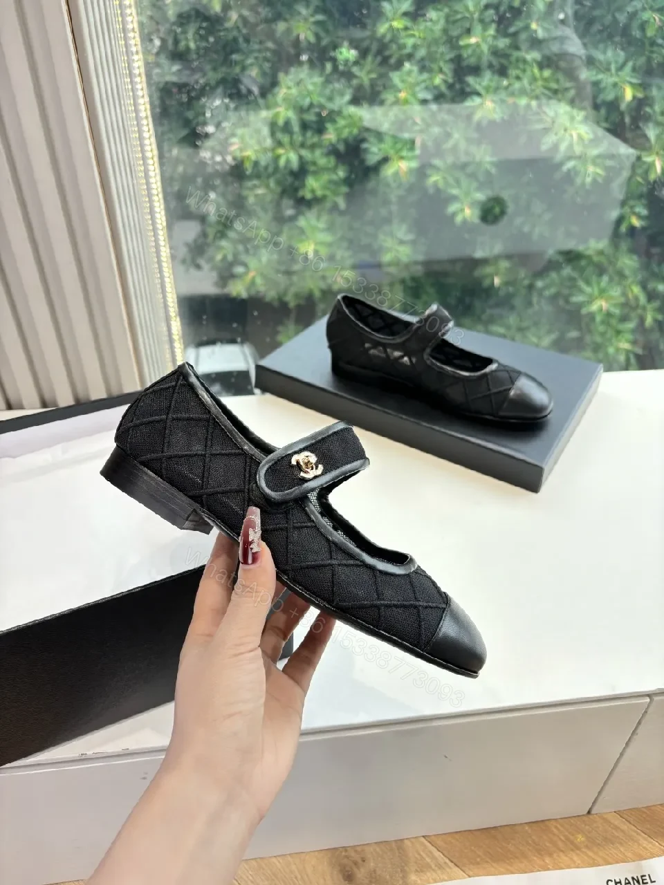 View 3 of Quilted Black Mary Janes - Leather Trim, Signature Hardware, Flat Shoes