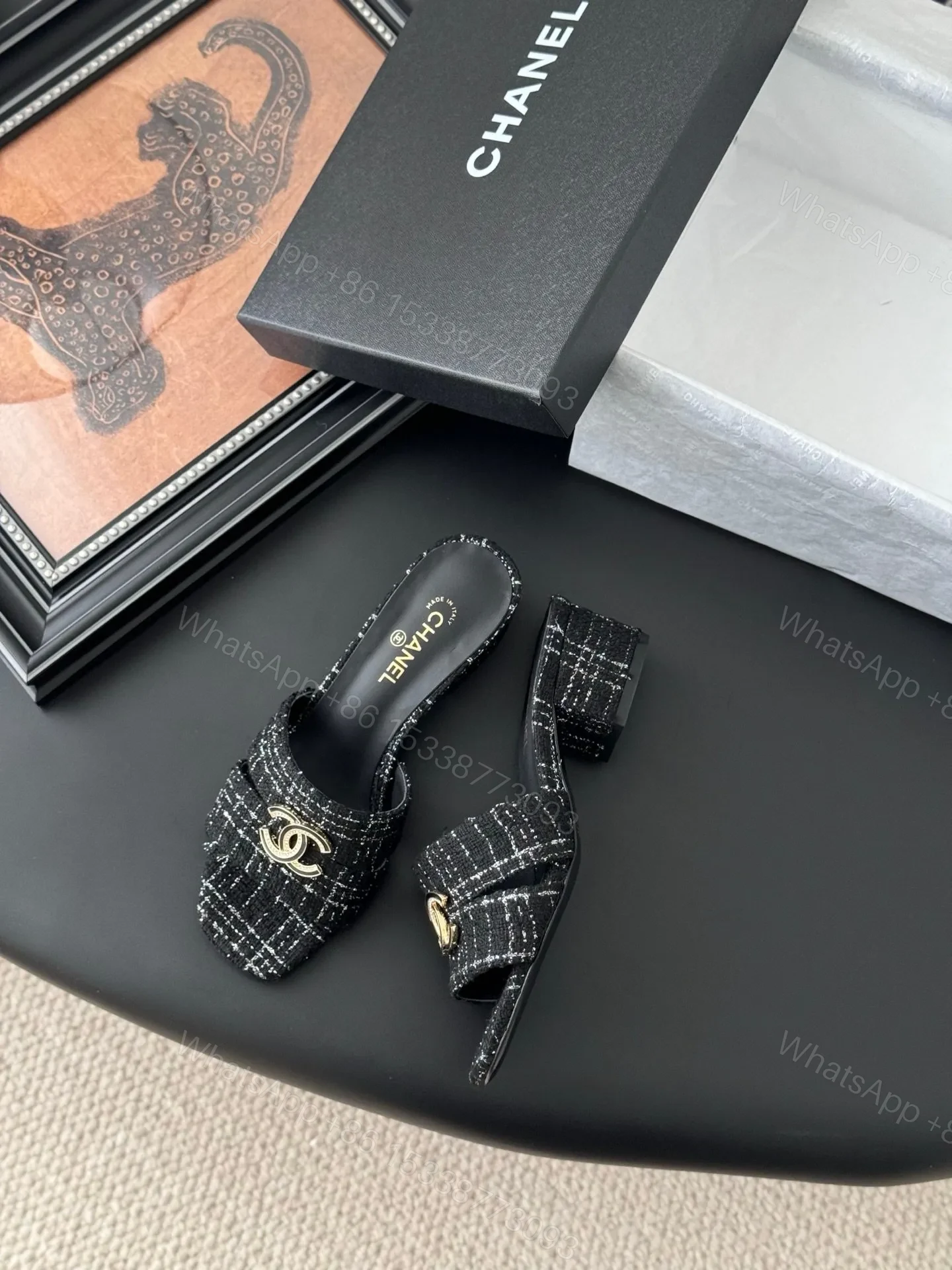 View 3 of Chanel Women Black Tweed Mules