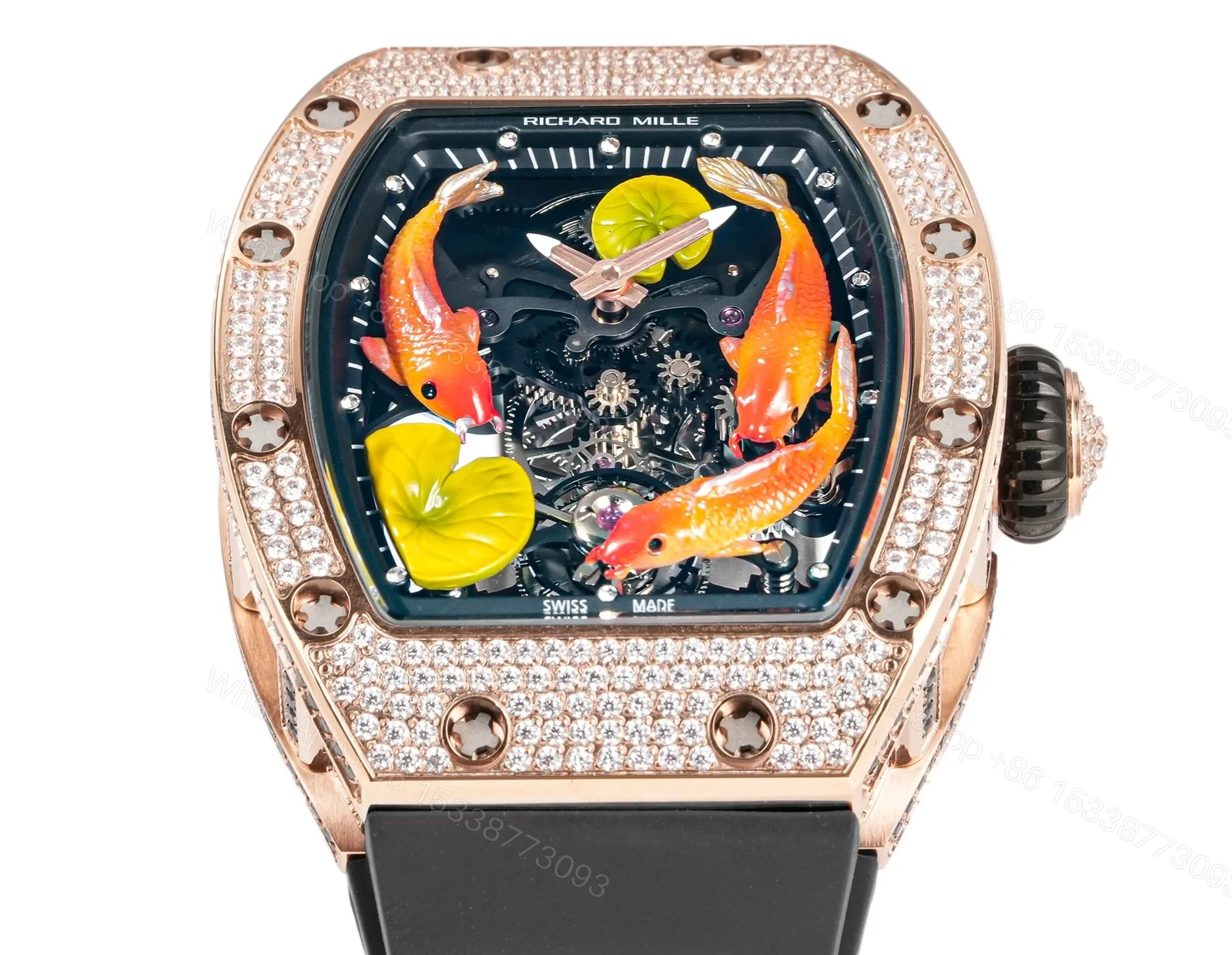 View 3 of Richard Mille RM S10 Koi Tourbillon Red Gold Diamond Black Strap Watch RMS10-KOI-BK