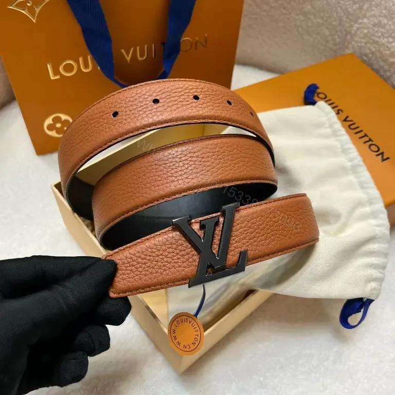View 6 of Bold Leather Belt with LV Gold Buckle - Everyday Luxury