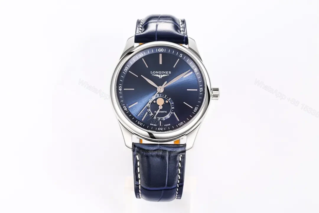 View 2 of Longines Master Collection Moonphase 40mm Watch Blue Dial Leather Strap