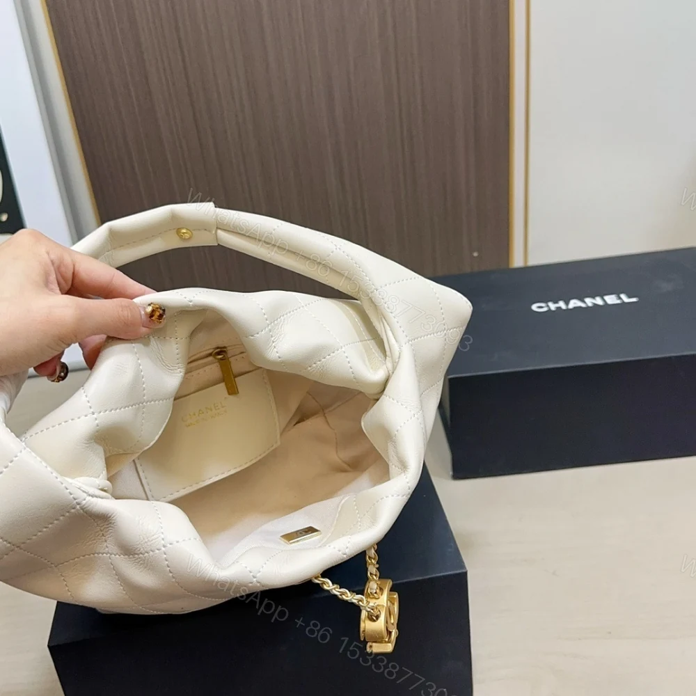 View 8 of Chanel Mini Hobo Handbag Gold Tone Hardware Beige 19Cm
