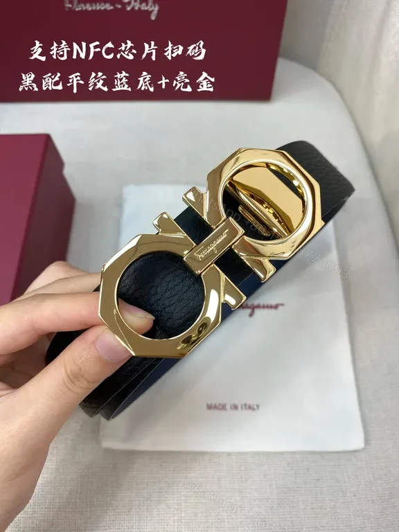 View 2 of Bold Calfskin Belt: Gold Gancini Buckle Luxury Accessory
