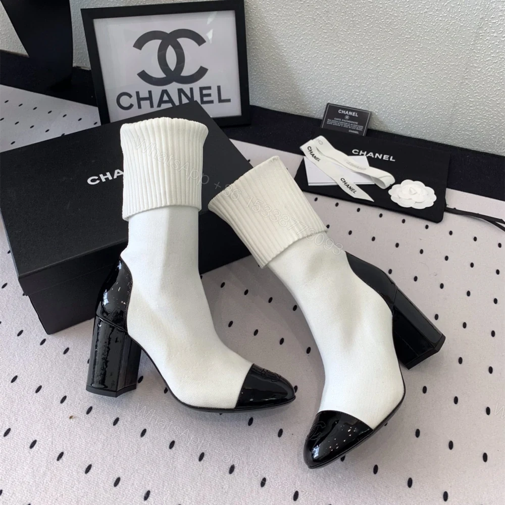 View 7 of 高仿Chanel*G40134Y漆皮織物套筒短靴白色8CM免檢版