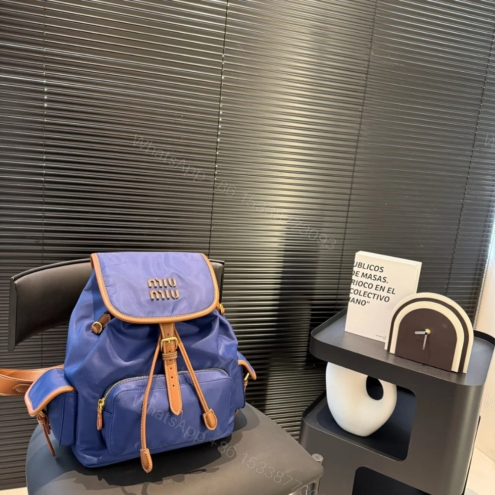 View 2 of MIUMIU CANVAS BACKPACK CORNFLOWER BLUE AND BRANDY 27CM 5BZ042 2IBQ F0TQF V OOO