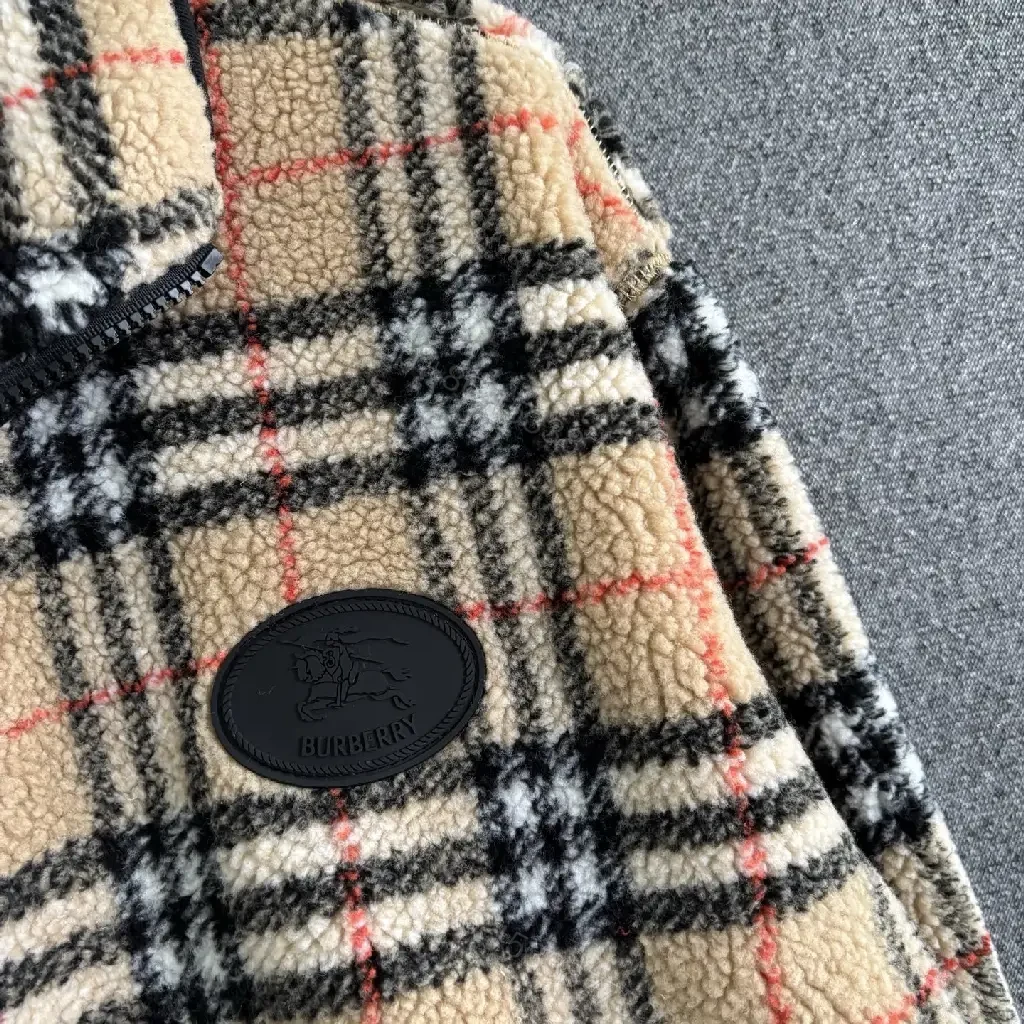 View 7 of Textured Plaid Fleece Jacket: Luxe Zips & Badge (60 chars)