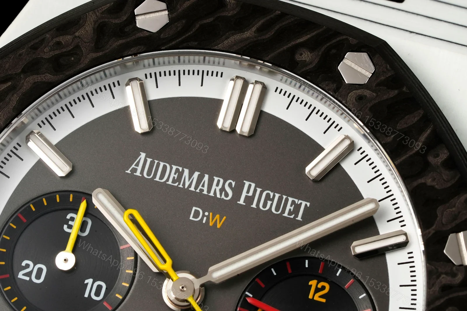 View 4 of Audemars Piguet Replica Royal Oak Chronograph 42MM Premium Carbon Bezel Black Strap Edition Audemars Piguet Replica Royal Oak Chronograph 42MM Premium Carbon Bezel White Strap Edition AP-RO-CB-BLK-42