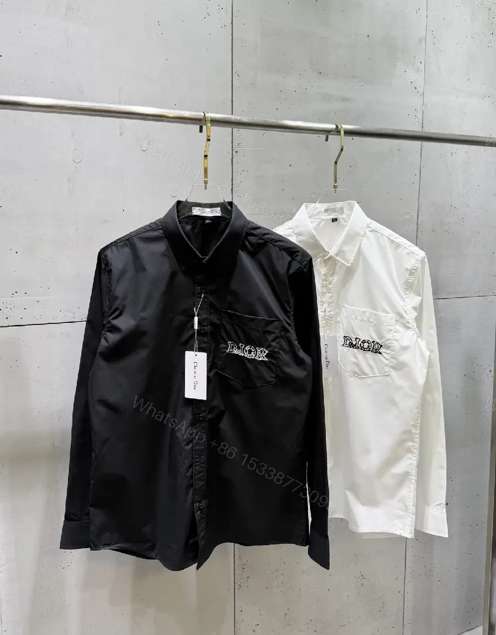 View 2 of White Cotton Shirt with DIOR Pocket Minimal Logo Front Shirt
