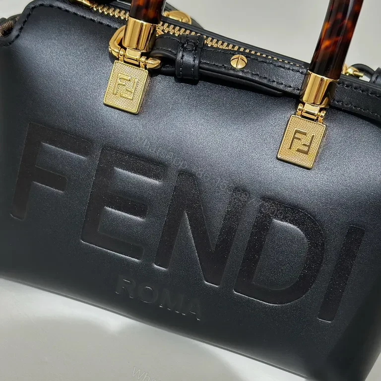 View 3 of Compact Luxe Handbag: Fendi-Embossed Leather, Tortoishell Handles