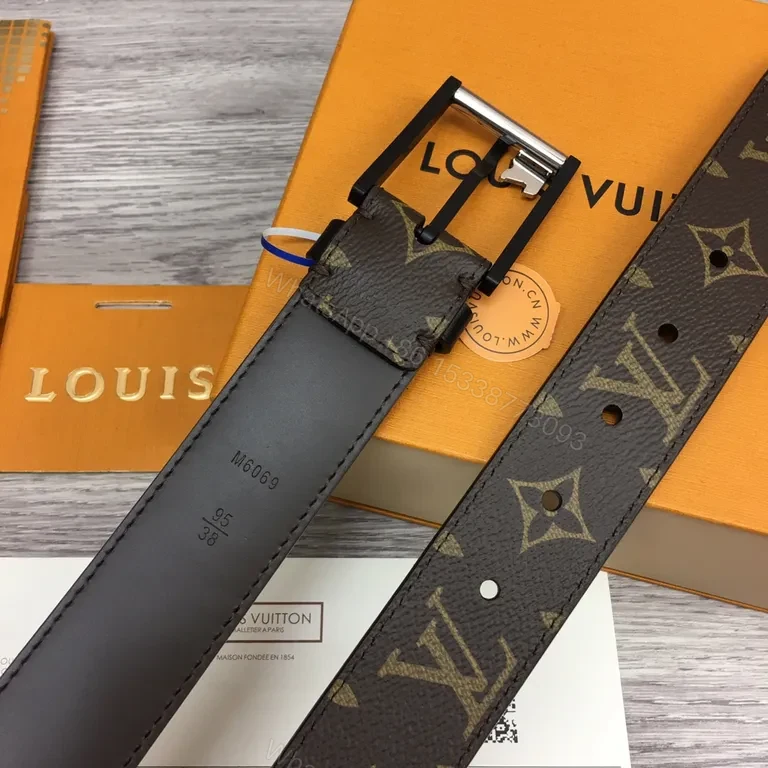 View 3 of Bold LV Monogram Belt: Italian Leather, Luxury Style, Durable Buckle