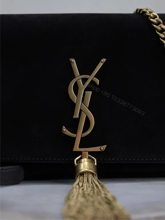 View 3 of Refined Velvet Black Bag with Gold YSL Hardware