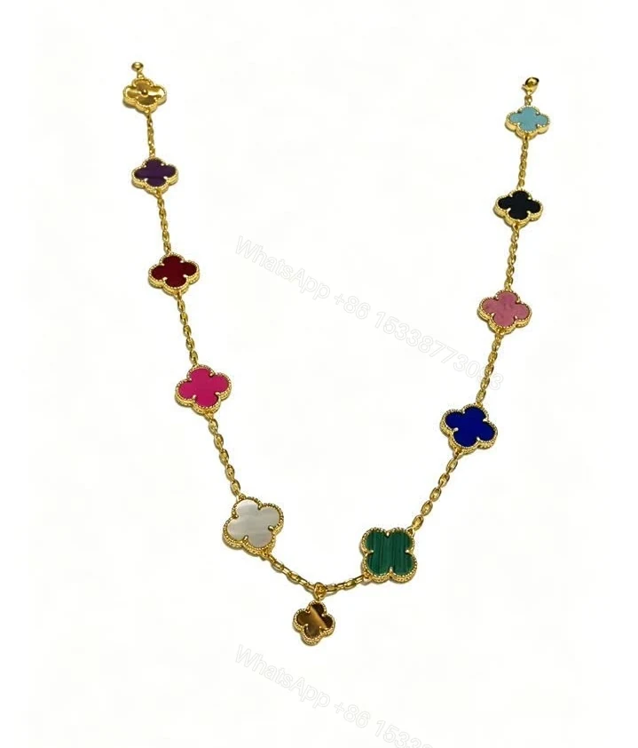 View 2 of Van Cleef Dupe Multi-Stone 10-Motif Alhambra Necklace