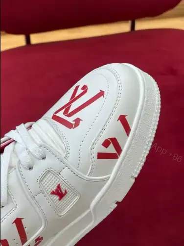 View 3 of LOUIS VUITTON TRAINER LOW-TOP SNEAKERS IN WHITE AND RED – LSVT388
