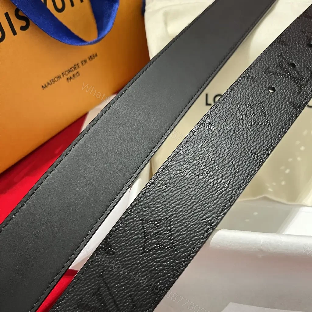 View 9 of Black Pebbled Leather Belt with Silver LV Buckle