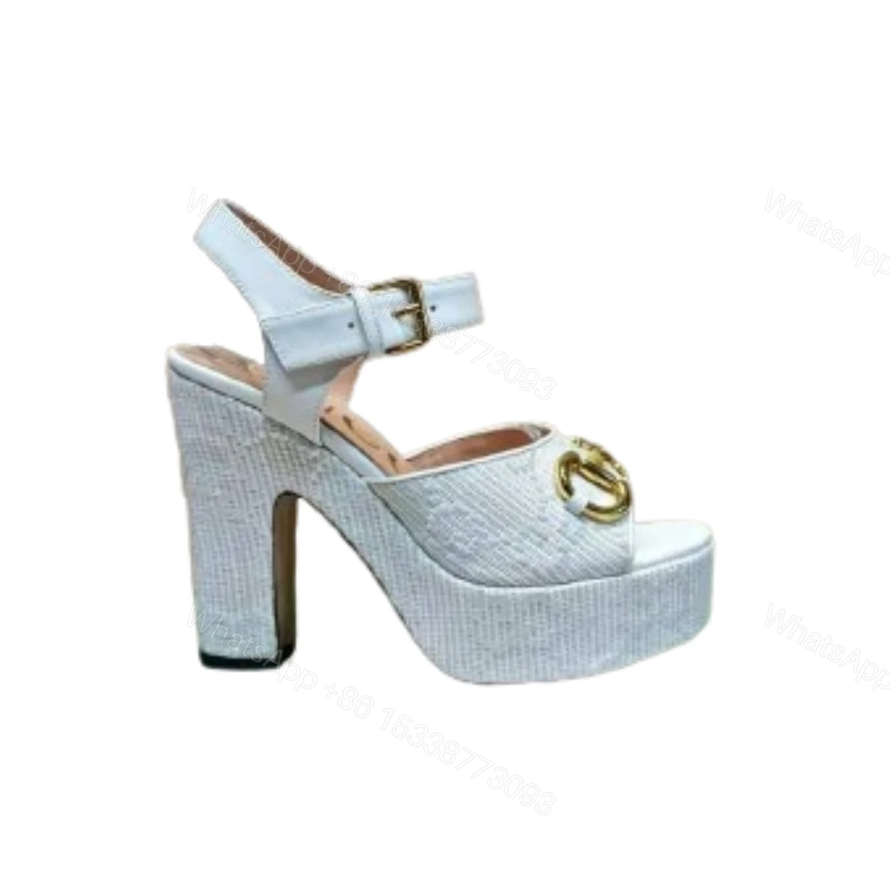 GUCCI HORSEBIT PLATFORM SANDAL GG EMBELLISHED ‎WHITE — view 1