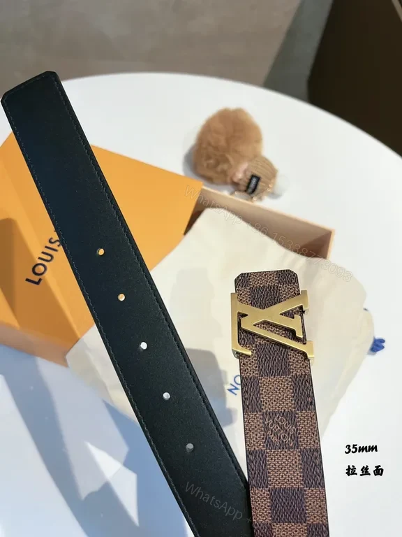 View 4 of Damier Pattern Belt: Damier Canvas, Gold Buckle, 35mm Leather Backing