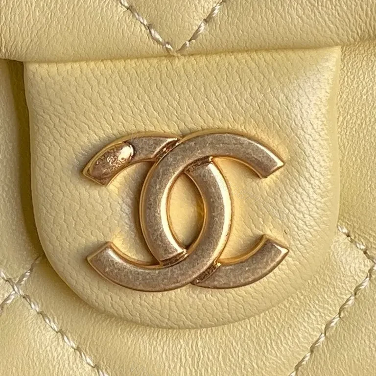 View 7 of Chic Quilted Weekender Bag in Soft Yellow with Gold Chain Handles