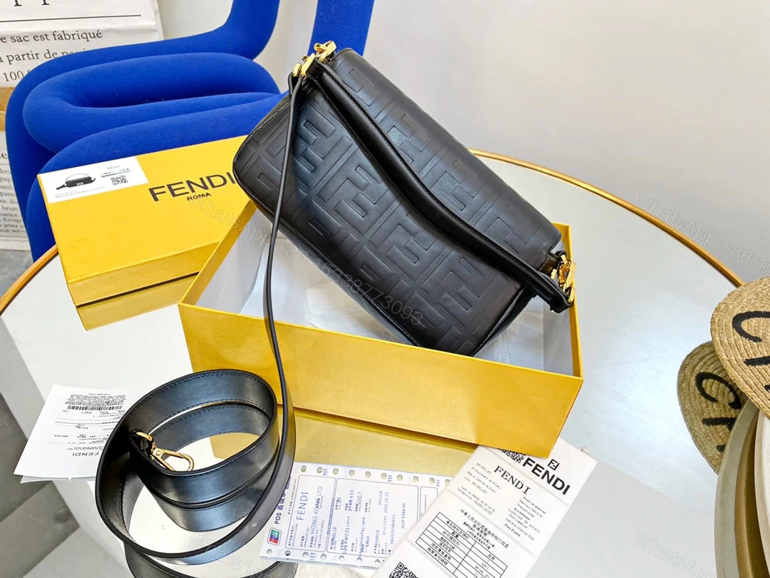 View 4 of FENDI Nappa FF 1974 Embossed Mini Baguette Black Sold Out