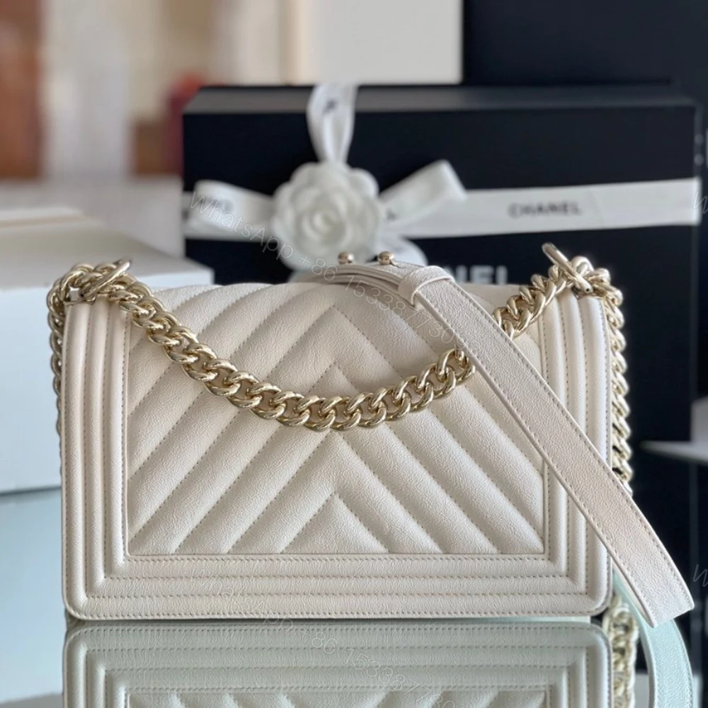 View 8 of Chanel Boy Bag White Gold Hardware 25Cm A67086
