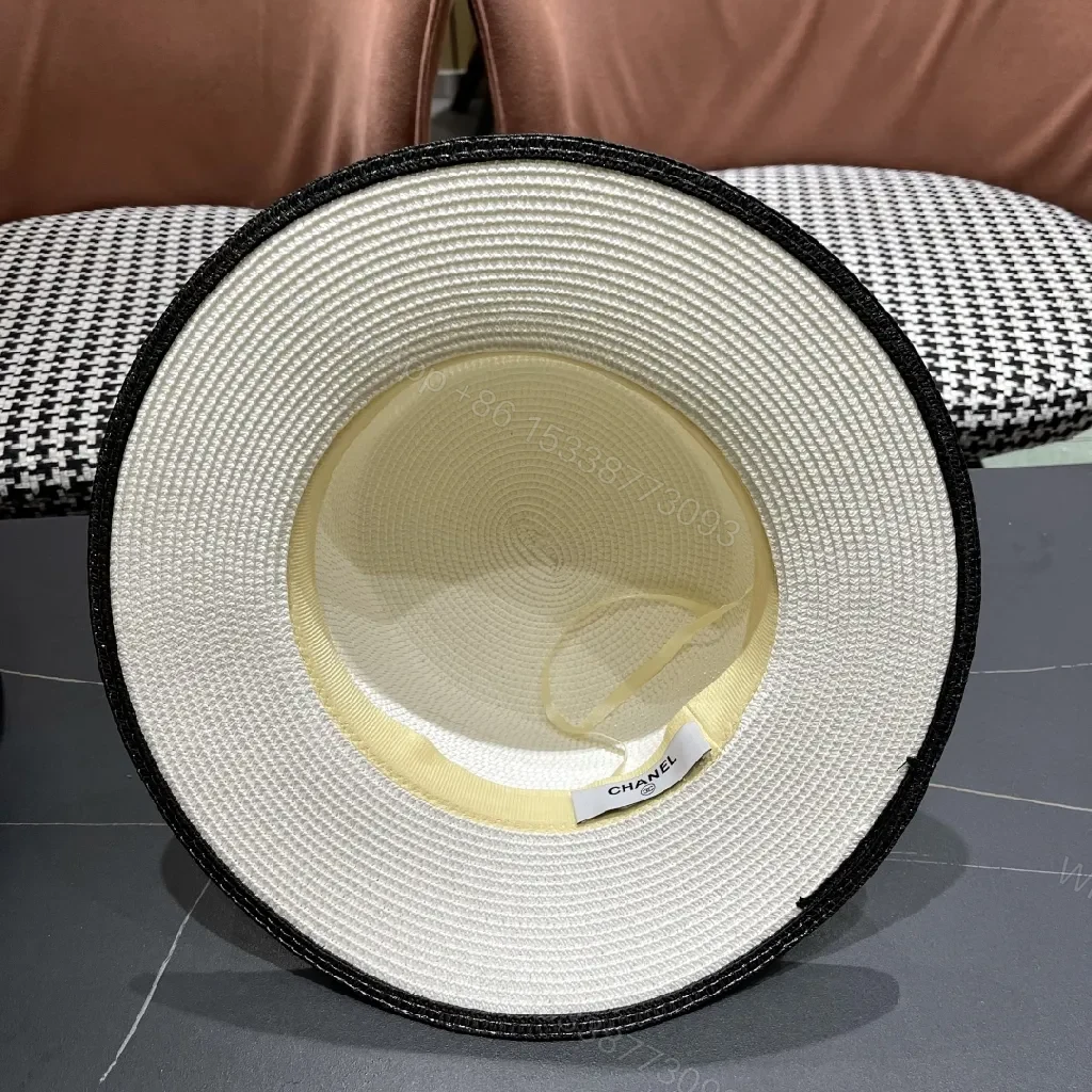 View 7 of Straw Boater Hat + Braided Straw + Chanel-Style + Gold Clip + Boater Hat