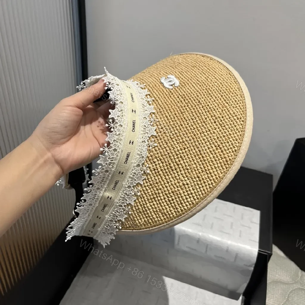 View 4 of Straw Visor with Lace Trim | Luxury Resort Style Sun Shield