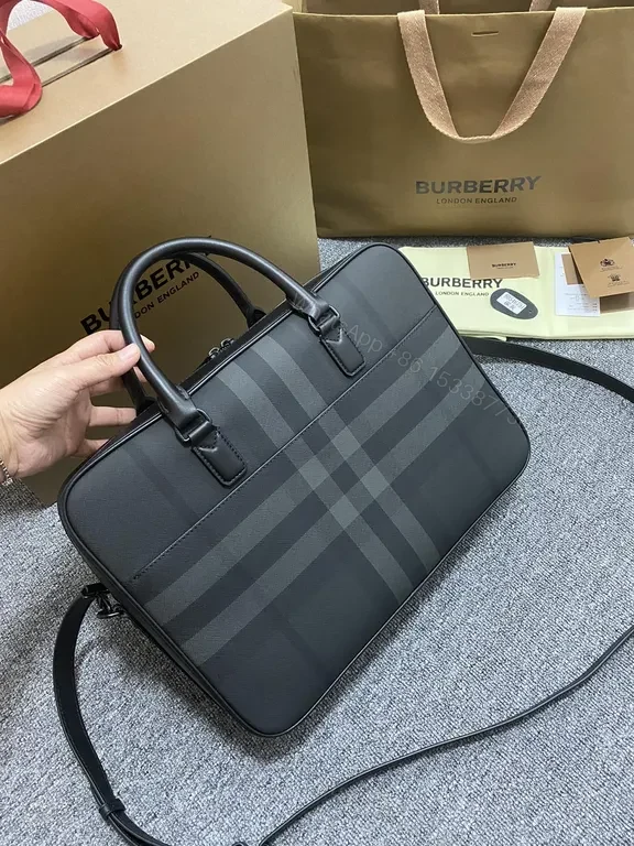 View 3 of Burberry Check Polished Laptop Briefcase â€“ Luxe, Weather-Ready Organizer