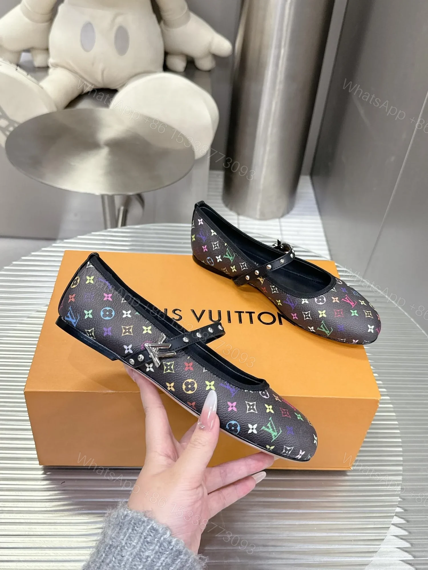 View 6 of LV Women Black Leather Multicolor Monogram Mary Jane Flats