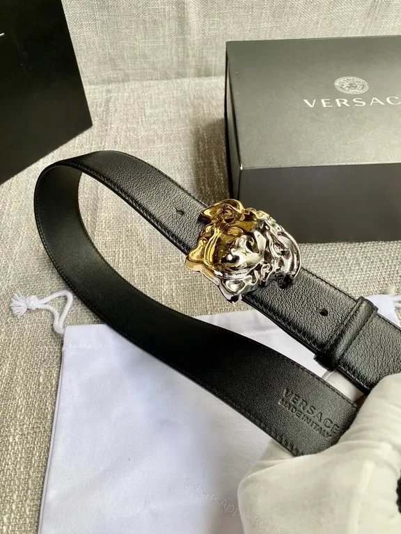 View 5 of Polished Dual-Tone Medusa Belt â€” Luxe Calfskin, Versace Luxury Belt