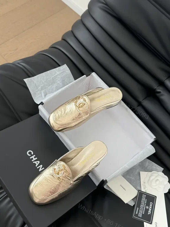 View 9 of Golden Icon Slippers: Luxe Gold Mules with Embossed Texture