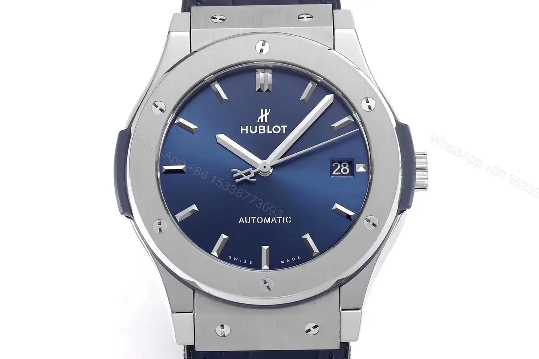 View 2 of Hublot Classic Fusion Blue Dial Automatic Watch with Titanium Case and Leather Strap