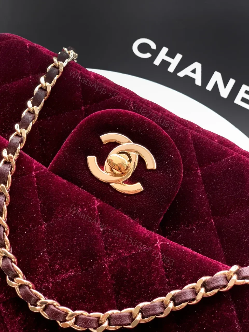 View 8 of Velvet Burgundy Bag: Rich Chain, Gold Hardware, Luxe Everyday