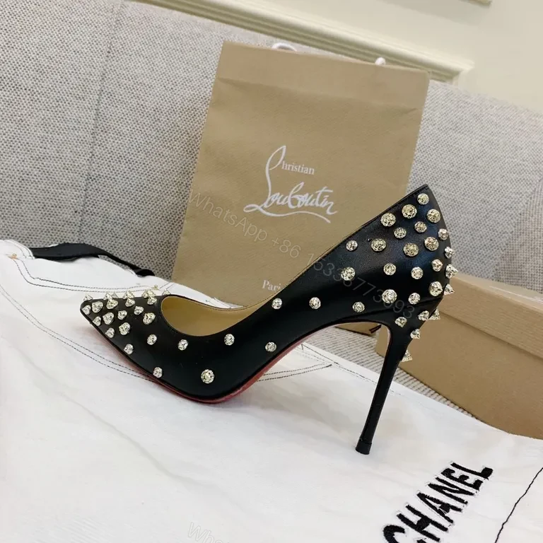 View 2 of Statement Studded Heels: Pointed Toe, Black Leather, Lux Edge Heels